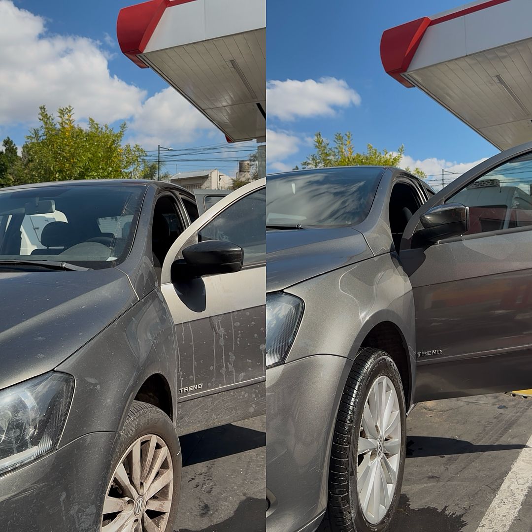 Exterior antes y después — lavado completo Carwash Martínez