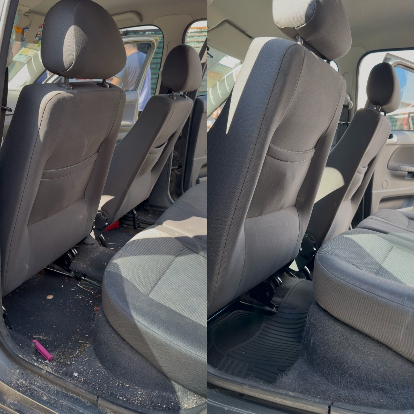 Interior antes y después — aspirado profundo Carwash Martínez